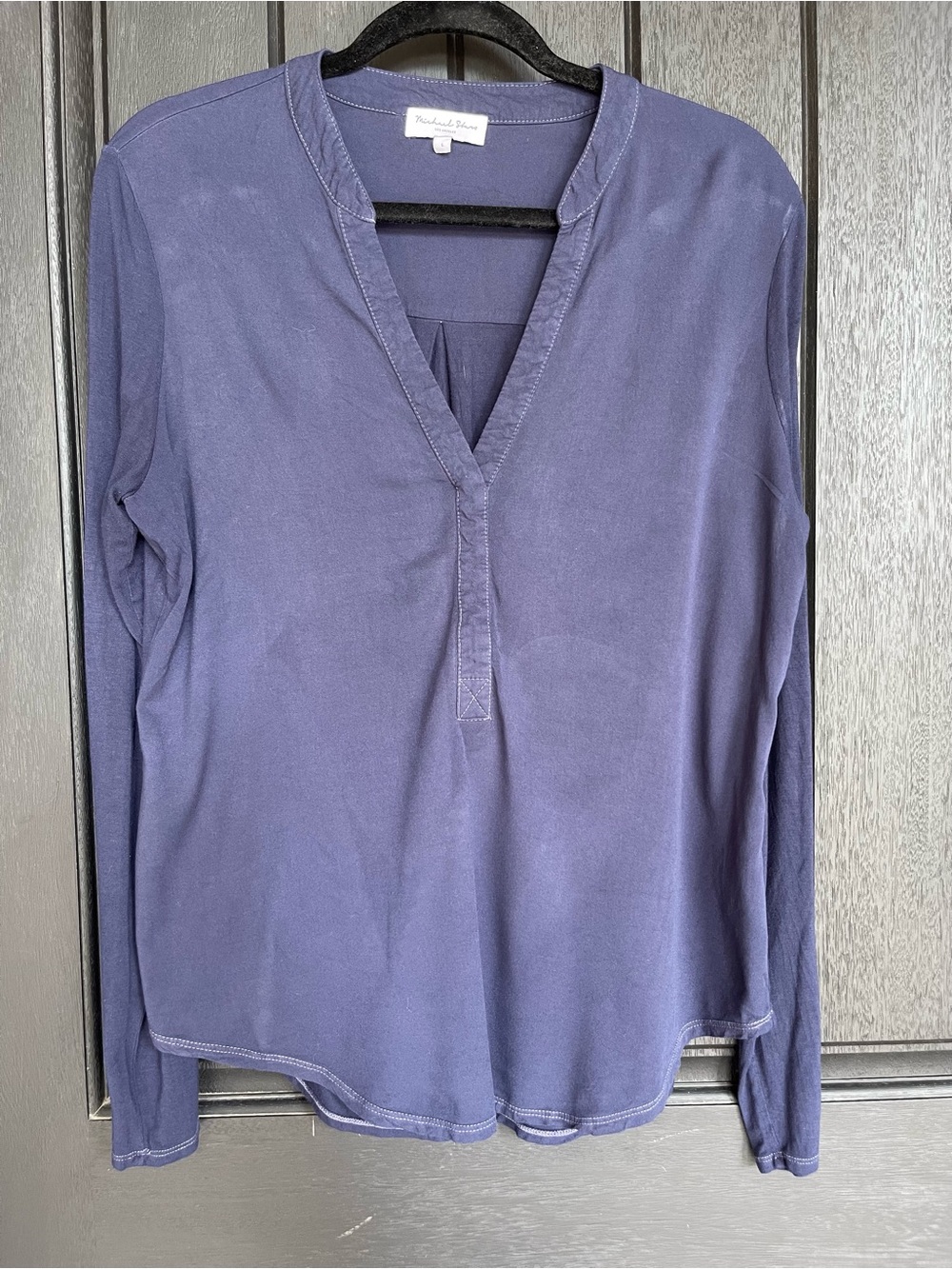 Michael Stars Navy Long Sleeve Split Neck Top Size Large